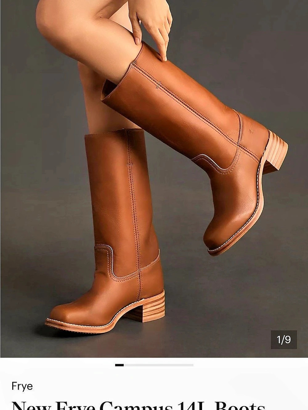 Frye Campus 14L Wide Calf Tall Leather Heeled Boots in Saddle US 9 M NIB